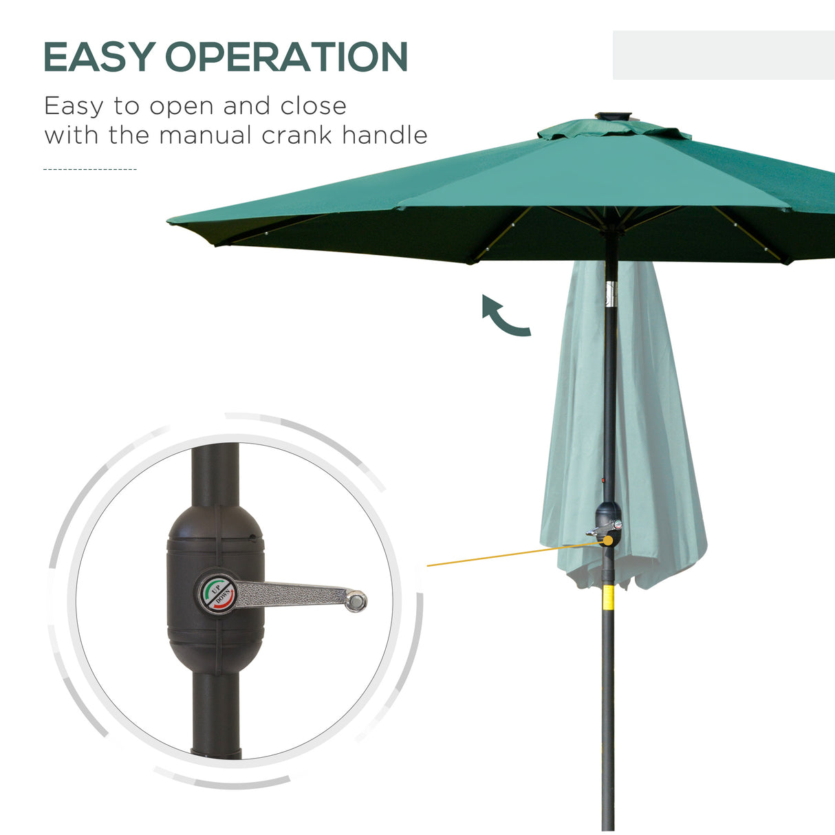 Polyester Tilting Parasol Umbrella With 24 LED Light 267cm Diameter - Velmora