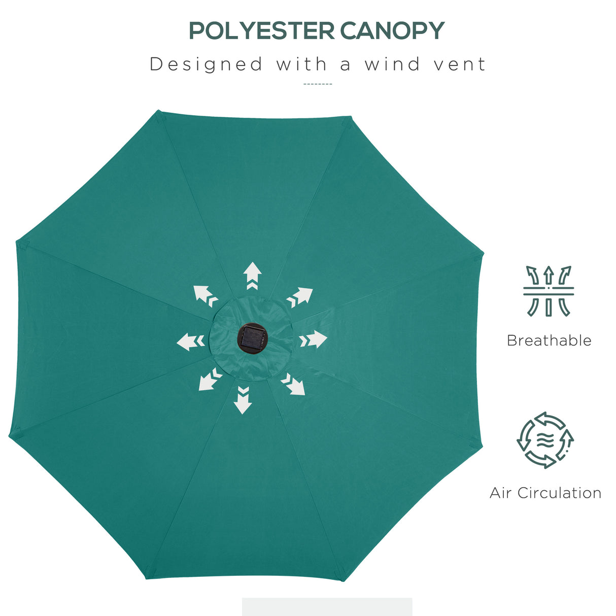 Polyester Tilting Parasol Umbrella With 24 LED Light 267cm Diameter - Velmora