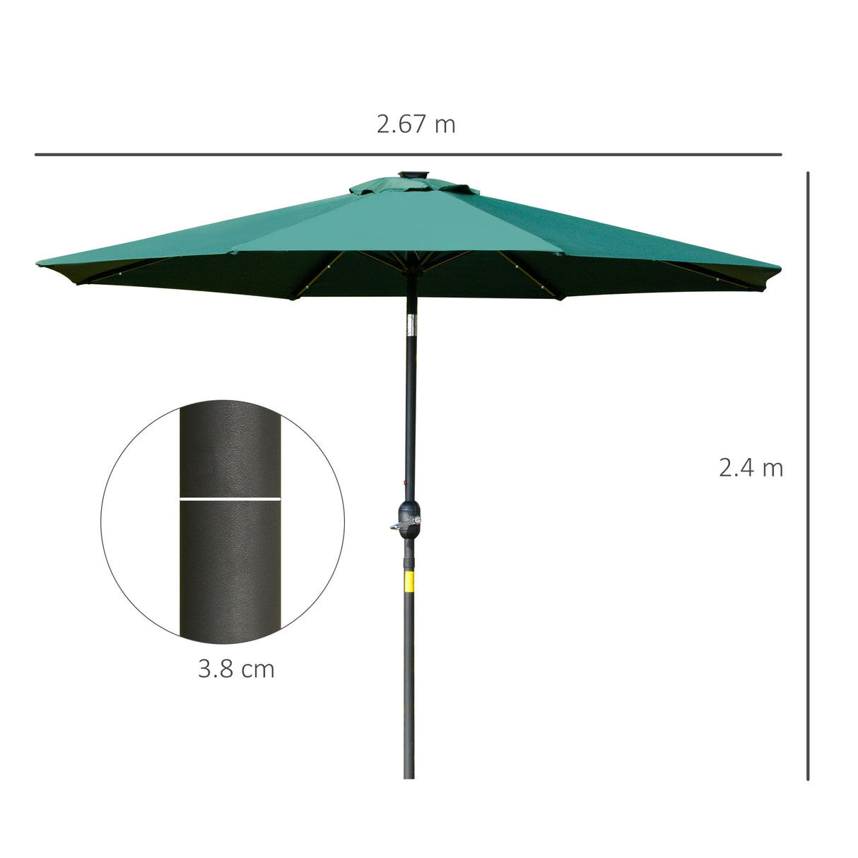 Polyester Tilting Parasol Umbrella With 24 LED Light 267cm Diameter - Velmora