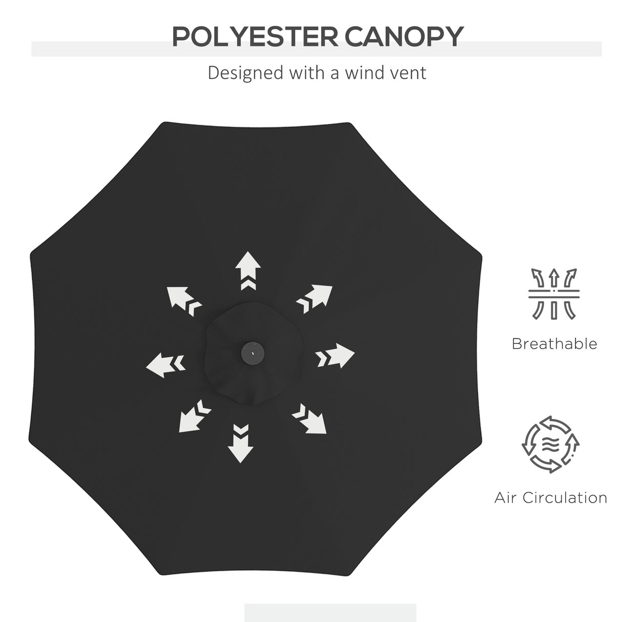 Polyester Tilting Parasol Umbrella With 24 LED Light 268cm Diameter - Velmora