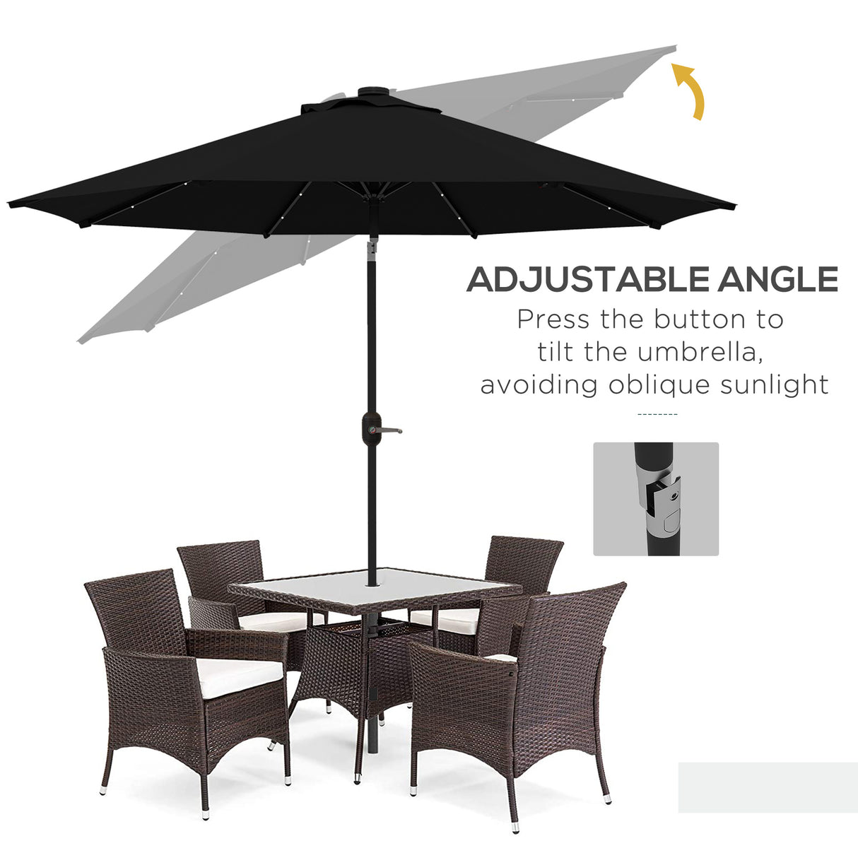 Polyester Tilting Parasol Umbrella With 24 LED Light 268cm Diameter - Velmora