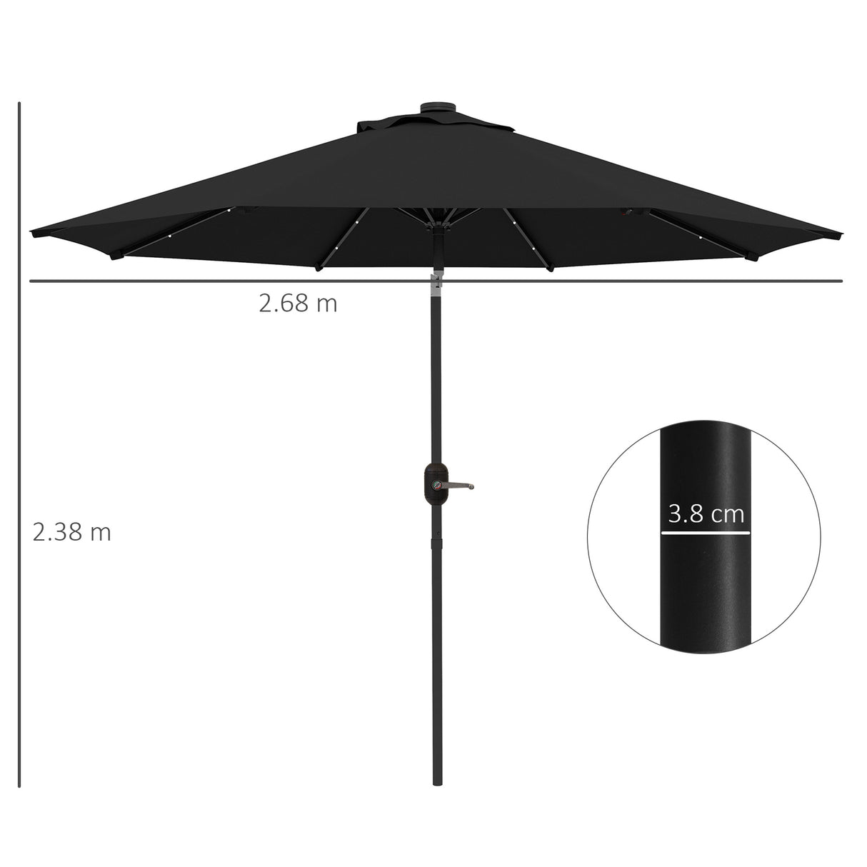 Polyester Tilting Parasol Umbrella With 24 LED Light 268cm Diameter - Velmora