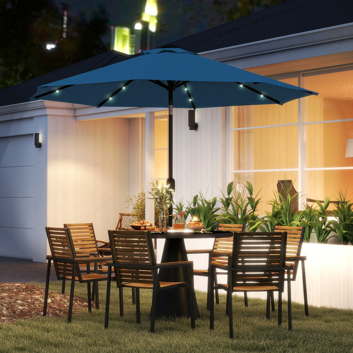 Polyester Tilting Parasol Umbrella With 24 LED Light 268cm Diameter - Velmora