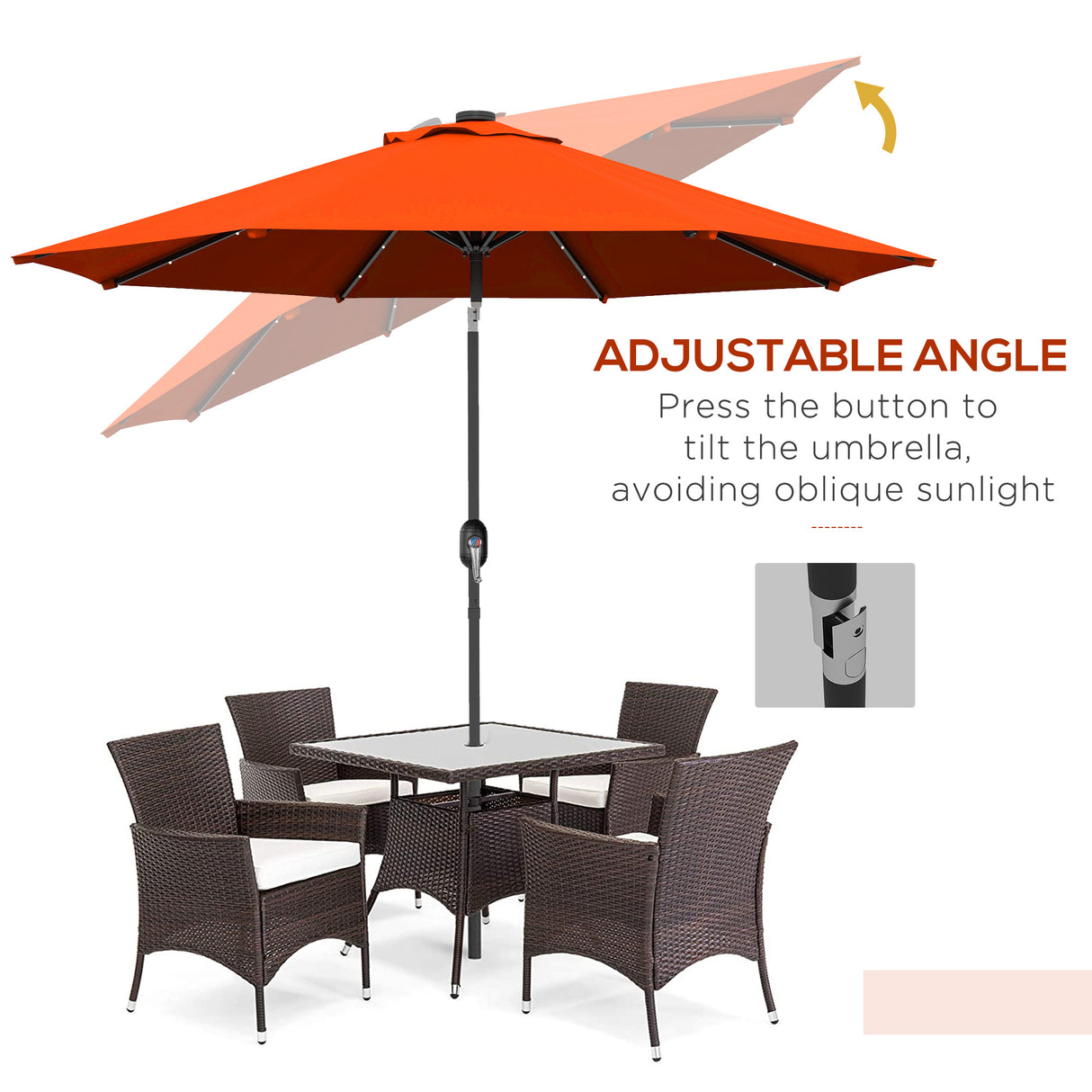 Polyester Tilting Parasol Umbrella With 24 LED Light 268cm Diameter - Velmora