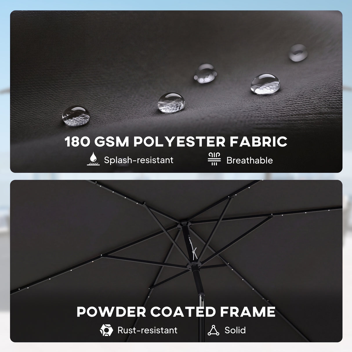 Polyester Tilting Parasol Umbrella With 24 Solar LED Light 289cm Width x 198cm Depth - Velmora