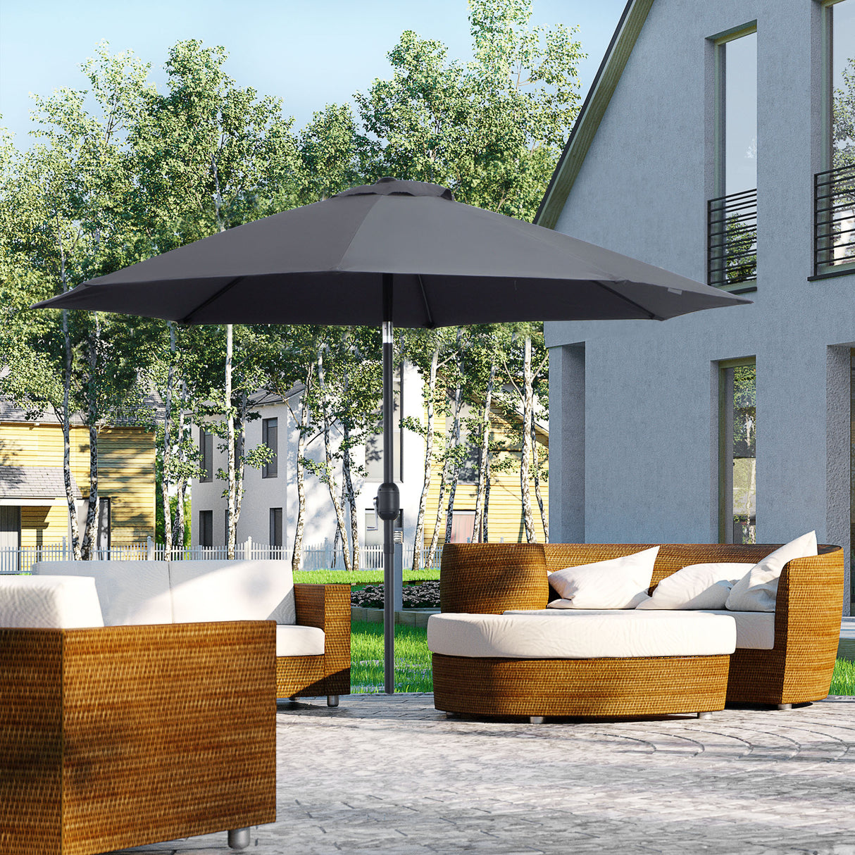 Polyester Tilting Parasol Umbrella With Glass Fibre Ribs 265cm Diameter - Velmora