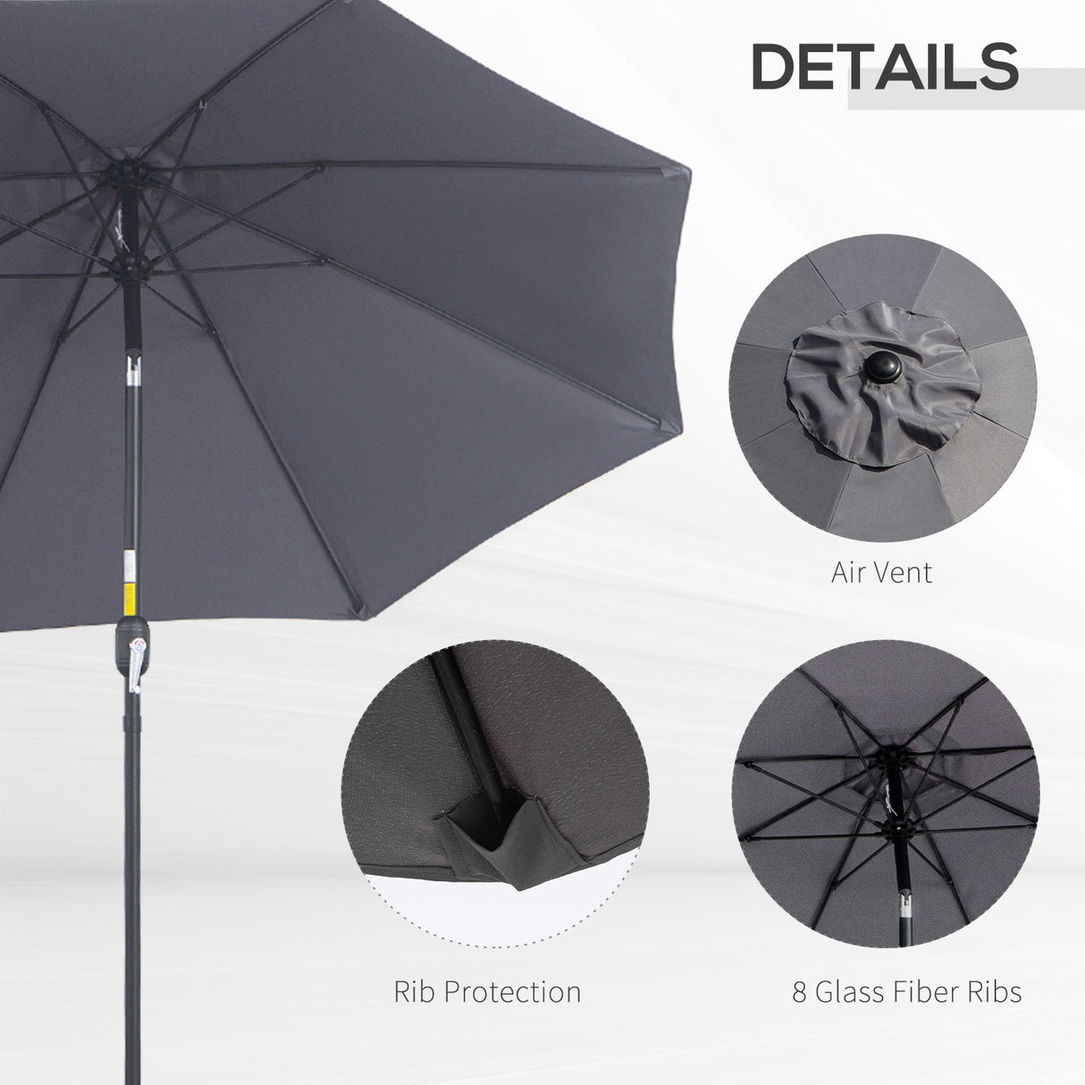 Polyester Tilting Parasol Umbrella With Glass Fibre Ribs 265cm Diameter - Velmora