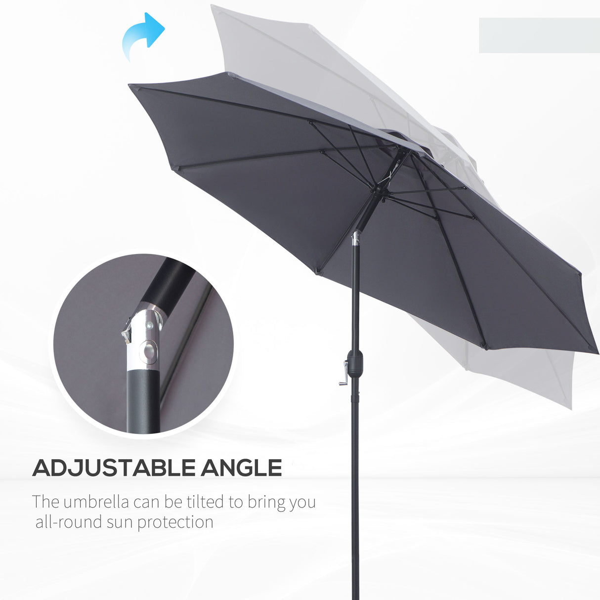 Polyester Tilting Parasol Umbrella With Glass Fibre Ribs 265cm Diameter - Velmora