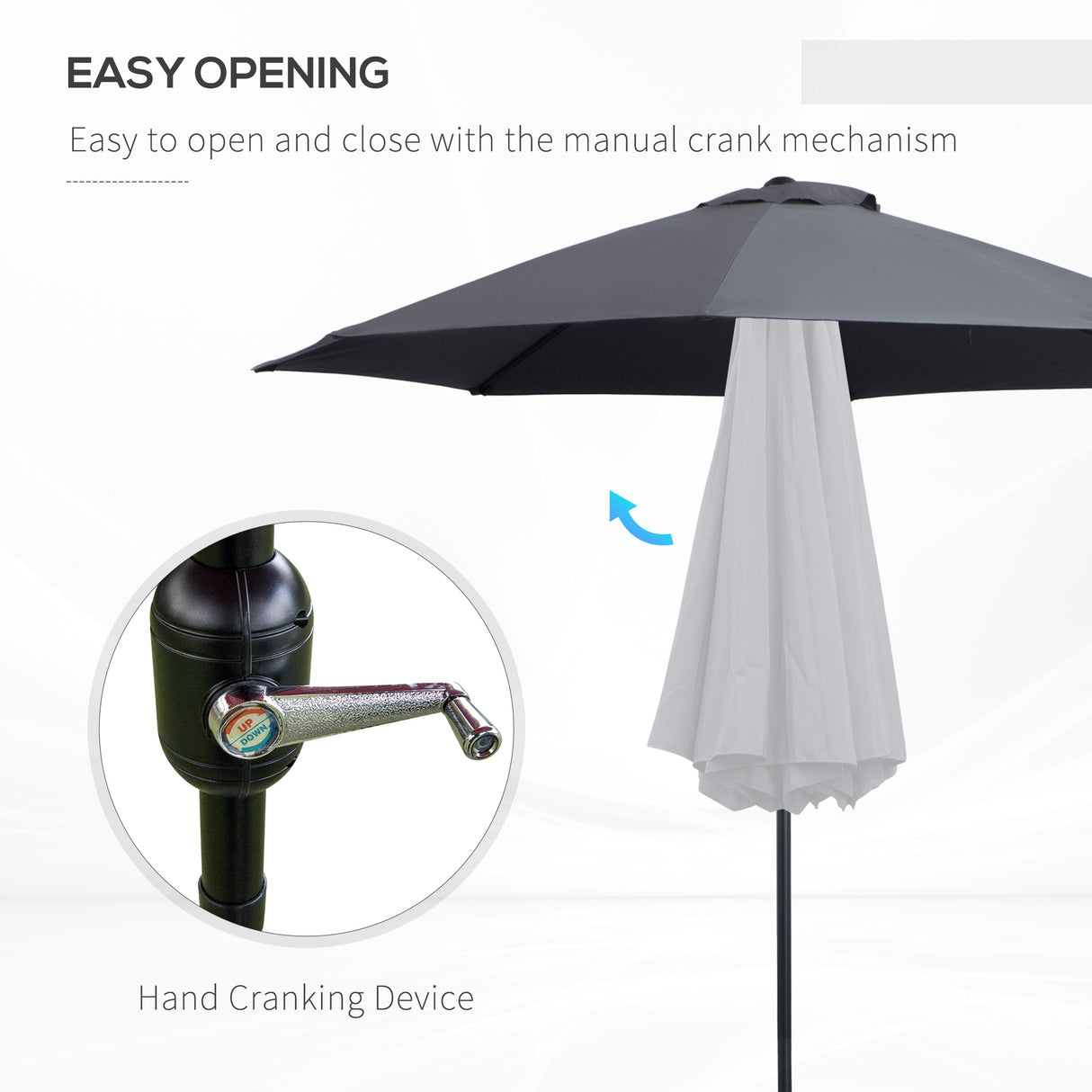 Polyester Tilting Parasol Umbrella With Glass Fibre Ribs 265cm Diameter - Velmora