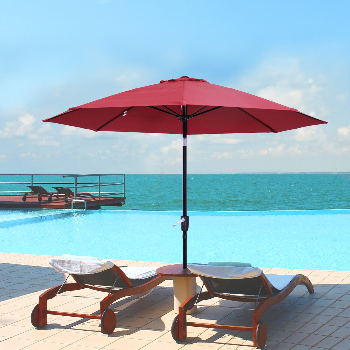 Polyester Tilting Parasol Umbrella With Glass Fibre Ribs 265cm Diameter - Velmora