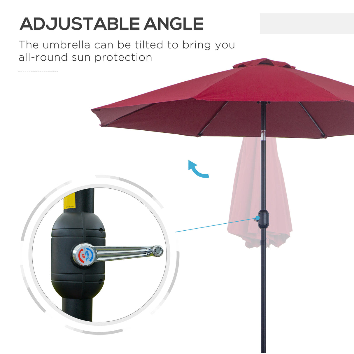 Polyester Tilting Parasol Umbrella With Glass Fibre Ribs 265cm Diameter - Velmora