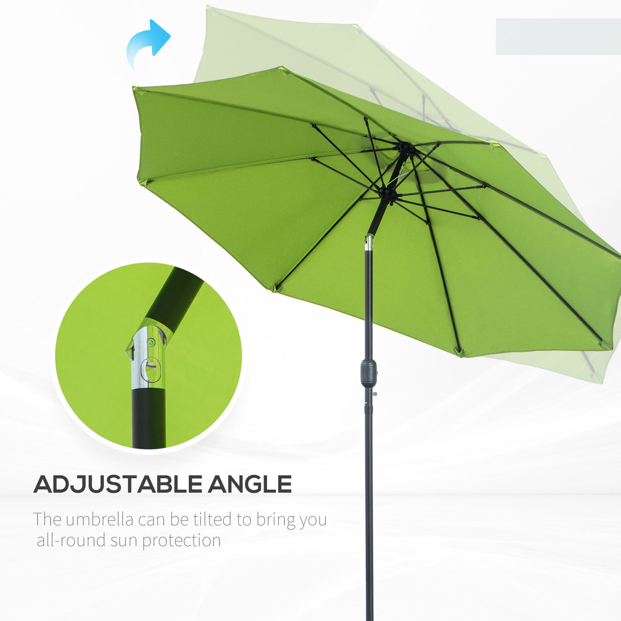Polyester Tilting Parasol Umbrella With Glass Fibre Ribs 265cm Diameter - Velmora