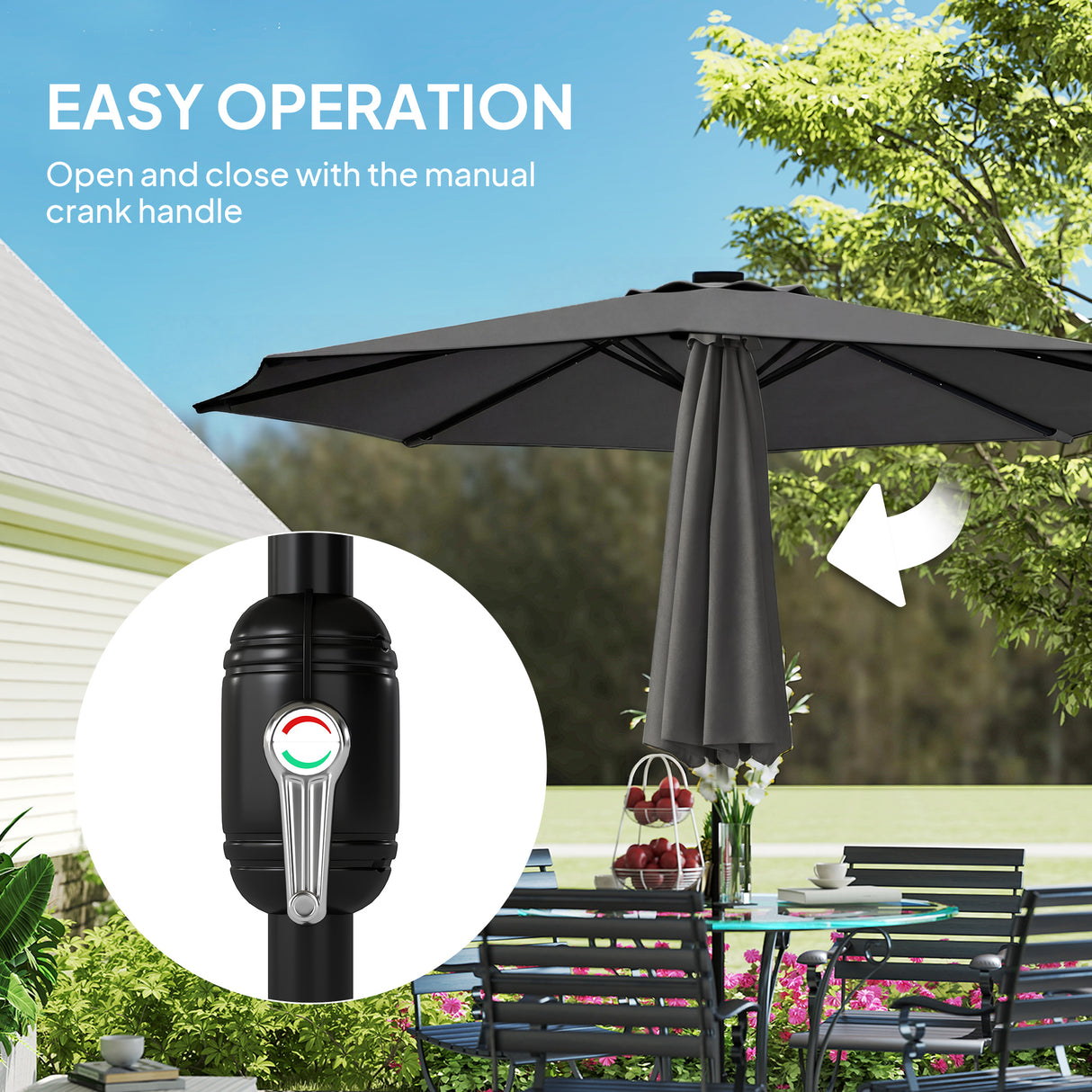 Polyester Tilting Parasol Umbrella With LED Solar Light 263cm Diameter - Velmora