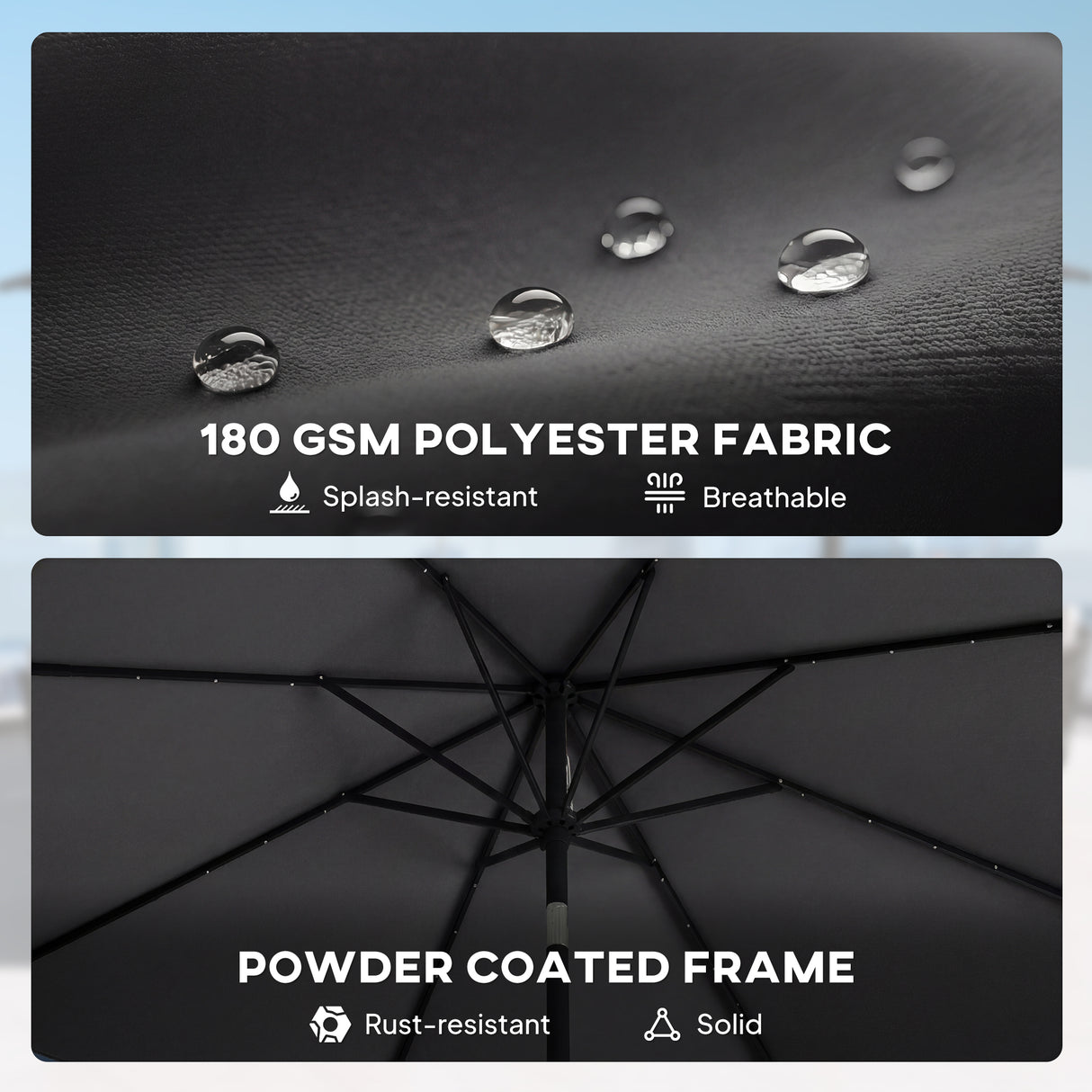 Polyester Tilting Parasol Umbrella With LED Solar Light 263cm Diameter - Velmora