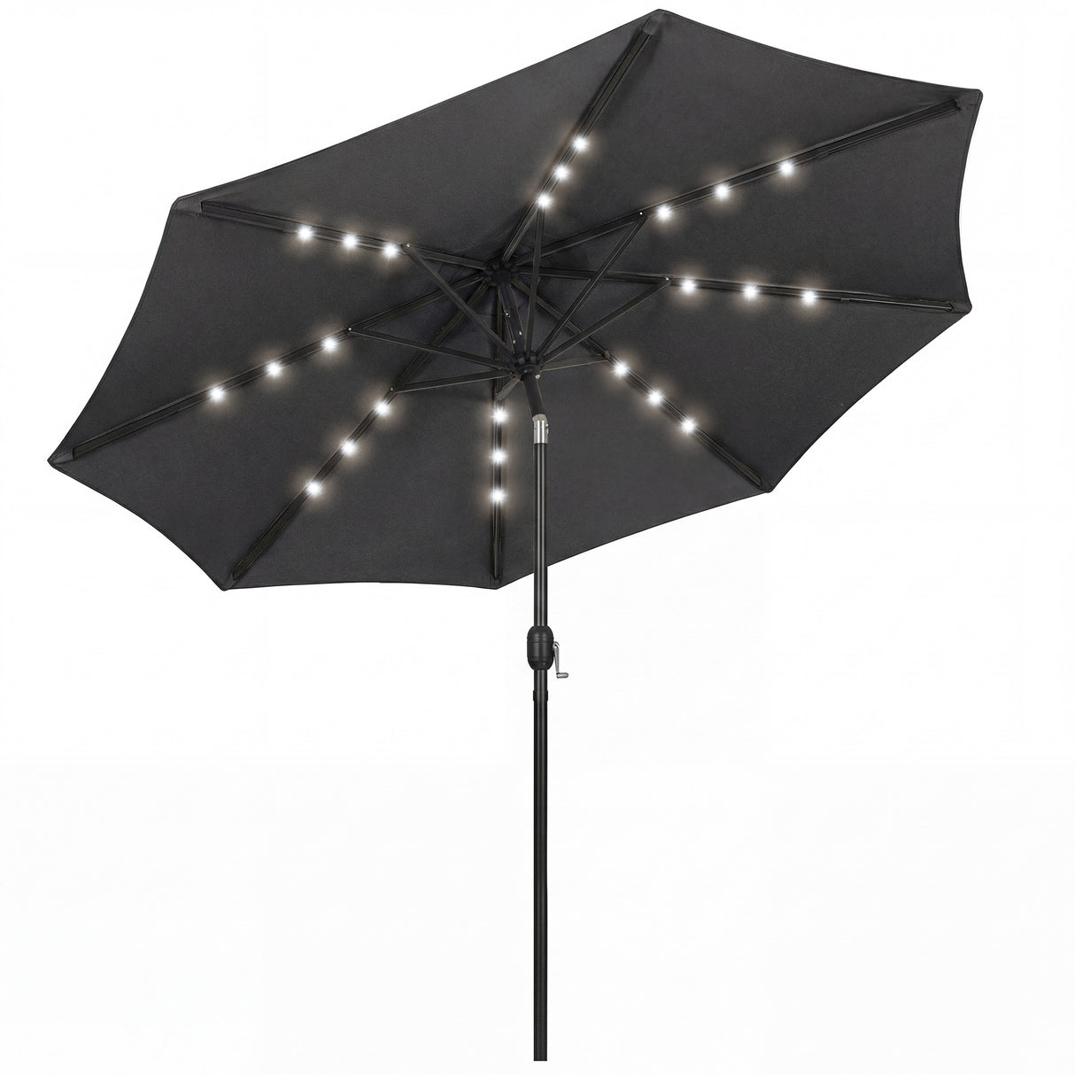 Polyester Tilting Parasol Umbrella With LED Solar Light 263cm Diameter - Velmora