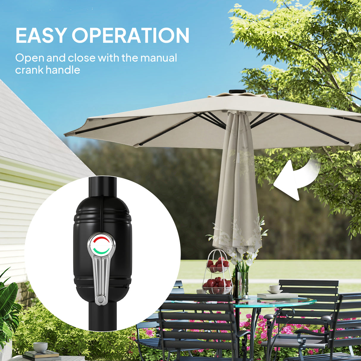 Polyester Tilting Parasol Umbrella With LED Solar Light 263cm Diameter - Velmora