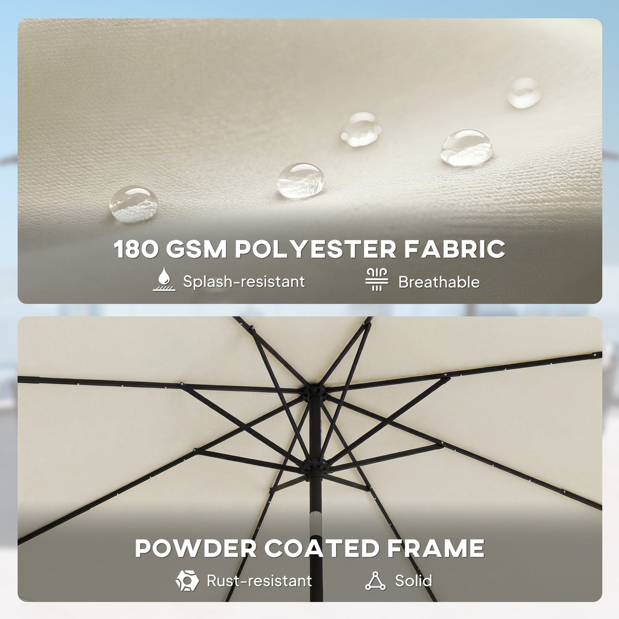 Polyester Tilting Parasol Umbrella With LED Solar Light 263cm Diameter - Velmora