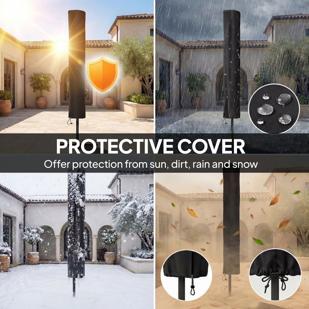 Polyester Tilting Parasol Umbrella With LED Solar Light 263cm Diameter - Velmora