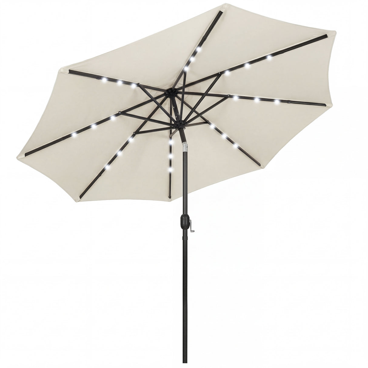 Polyester Tilting Parasol Umbrella With LED Solar Light 263cm Diameter - Velmora