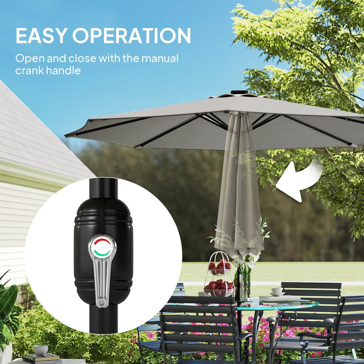 Polyester Tilting Parasol Umbrella With LED Solar Light 263cm Diameter - Velmora
