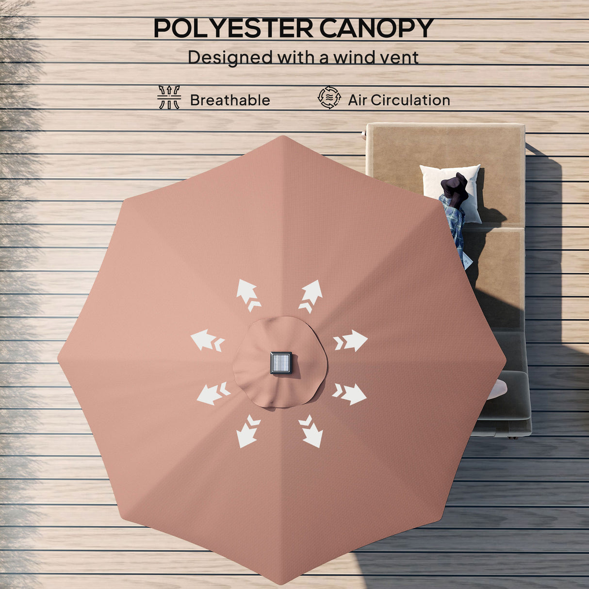 Polyester Tilting Parasol Umbrella With LED Solar Light 269cm Diameter - Velmora