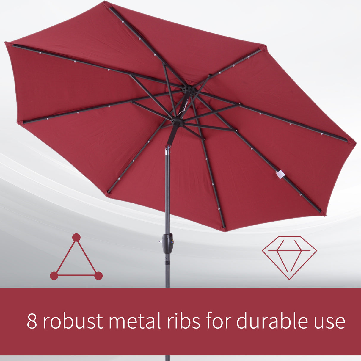 Polyester Tilting Parasol Umbrella With LED Solar Light 269cm Diameter - Velmora
