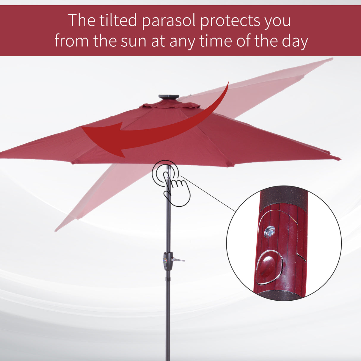 Polyester Tilting Parasol Umbrella With LED Solar Light 269cm Diameter - Velmora