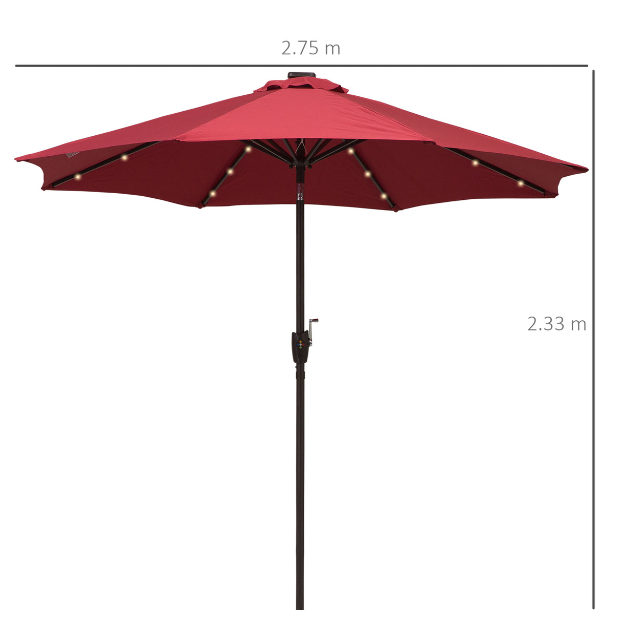 Polyester Tilting Parasol Umbrella With LED Solar Light 269cm Diameter - Velmora