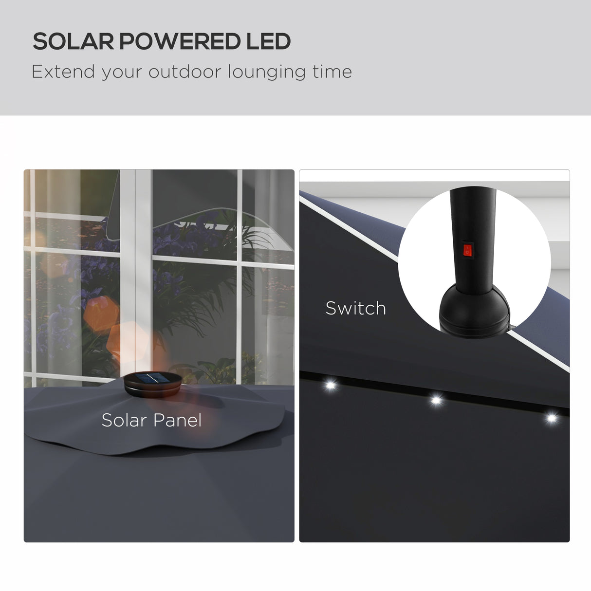 Polyester Tilting Parasol Umbrella With LED Solar Light 292cm Diameter - Velmora