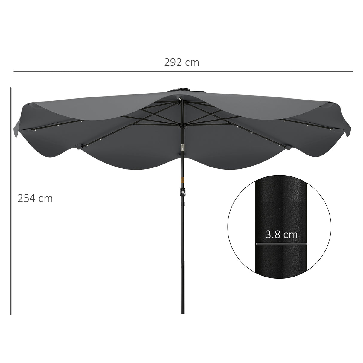 Polyester Tilting Parasol Umbrella With LED Solar Light 292cm Diameter - Velmora
