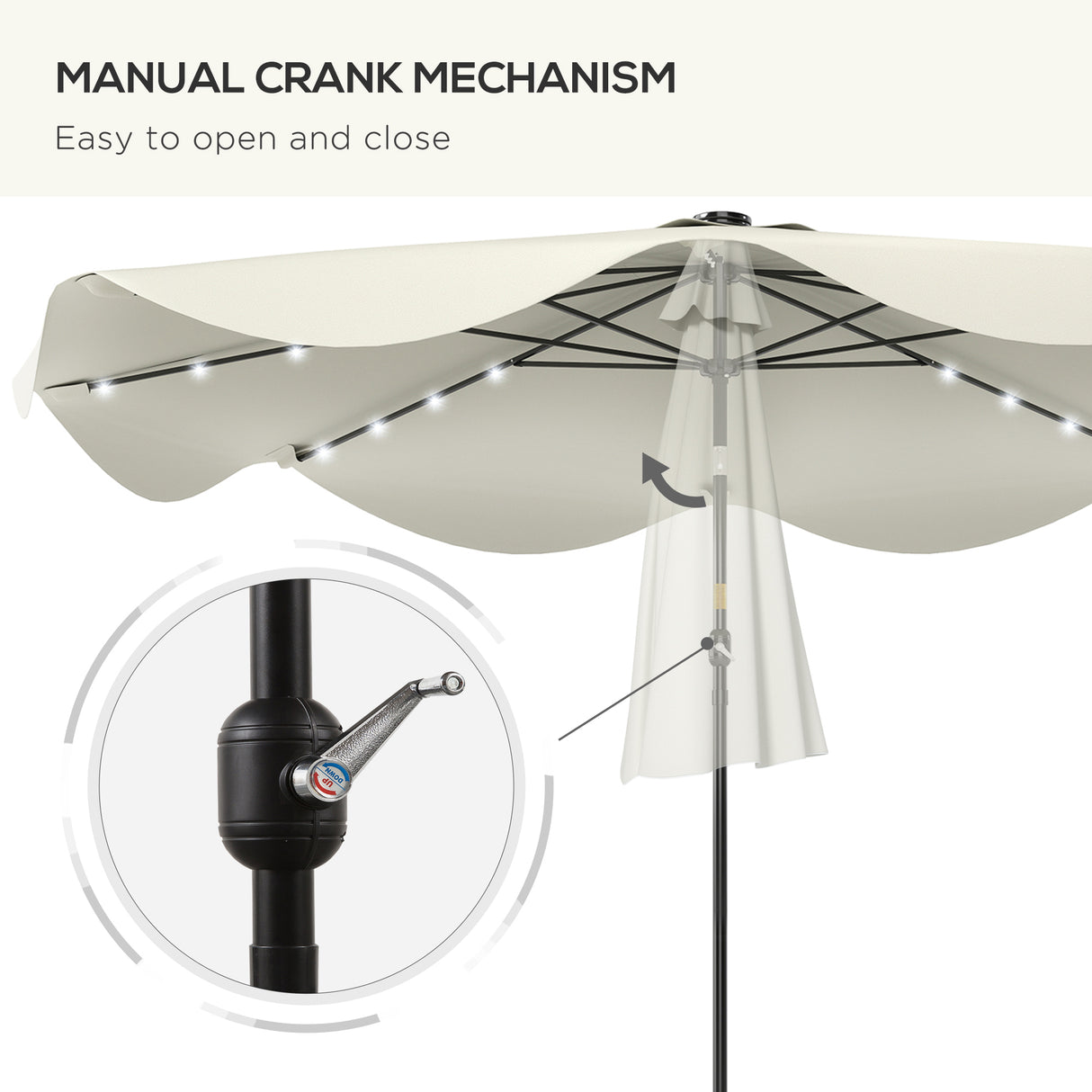 Polyester Tilting Parasol Umbrella With LED Solar Light 292cm Diameter - Velmora
