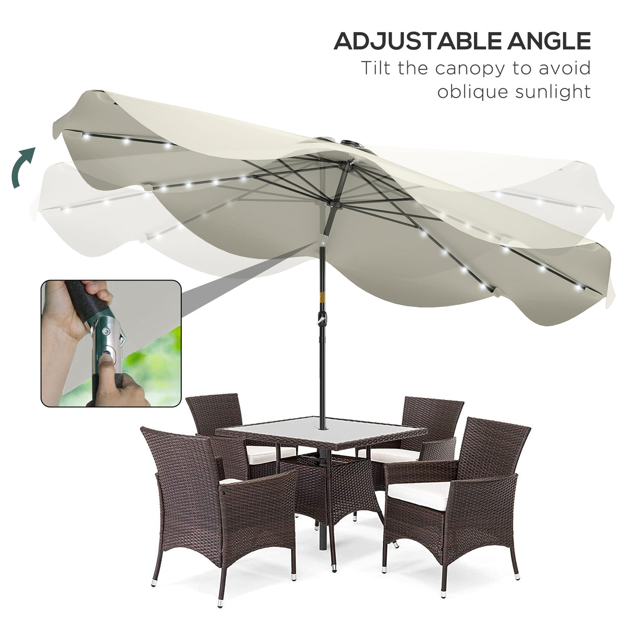 Polyester Tilting Parasol Umbrella With LED Solar Light 292cm Diameter - Velmora