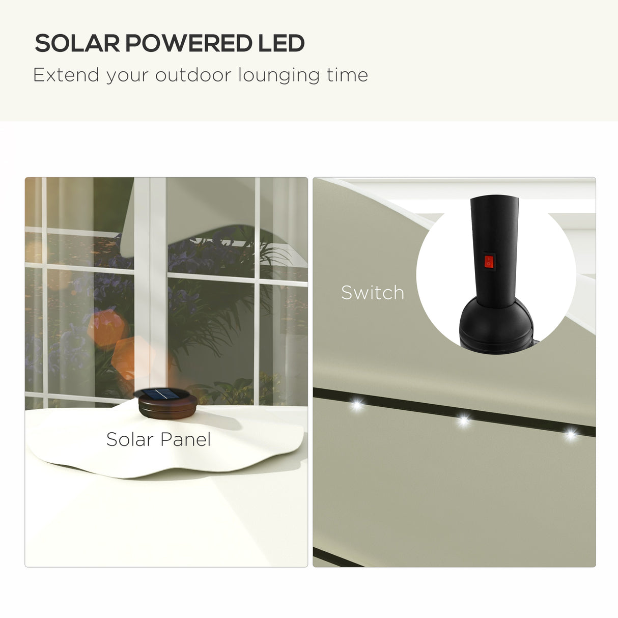 Polyester Tilting Parasol Umbrella With LED Solar Light 292cm Diameter - Velmora