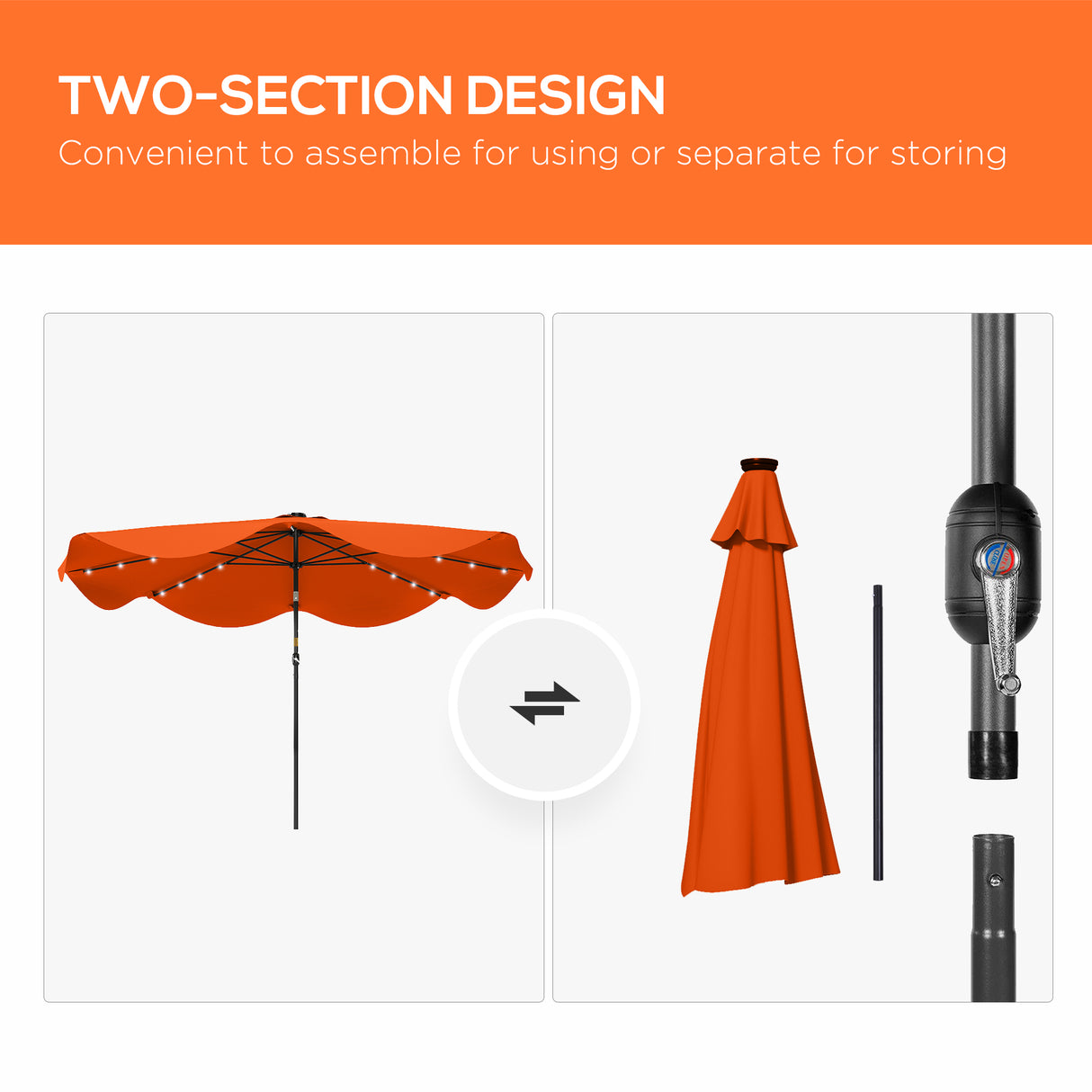 Polyester Tilting Parasol Umbrella With LED Solar Light 292cm Diameter - Velmora