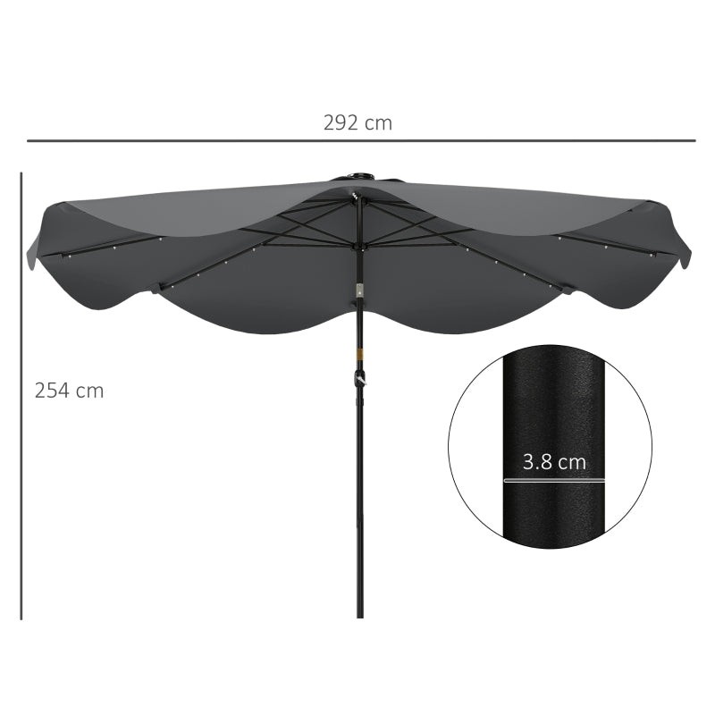 Polyester Tilting Parasol Umbrella With LED Solar Light 292cm Diameter - Velmora