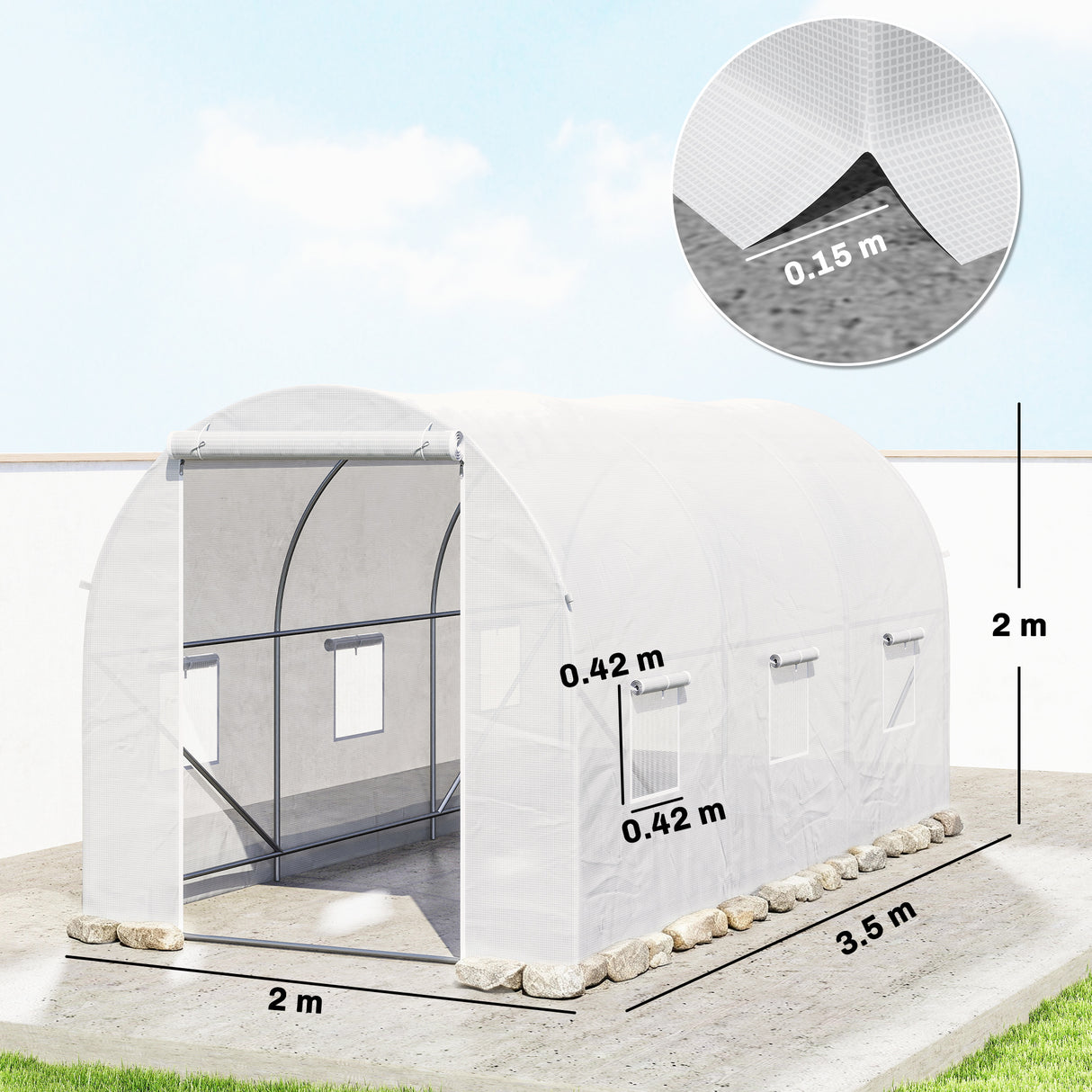 Polyethylene Garden Greenhouse 350cm Length - Velmora