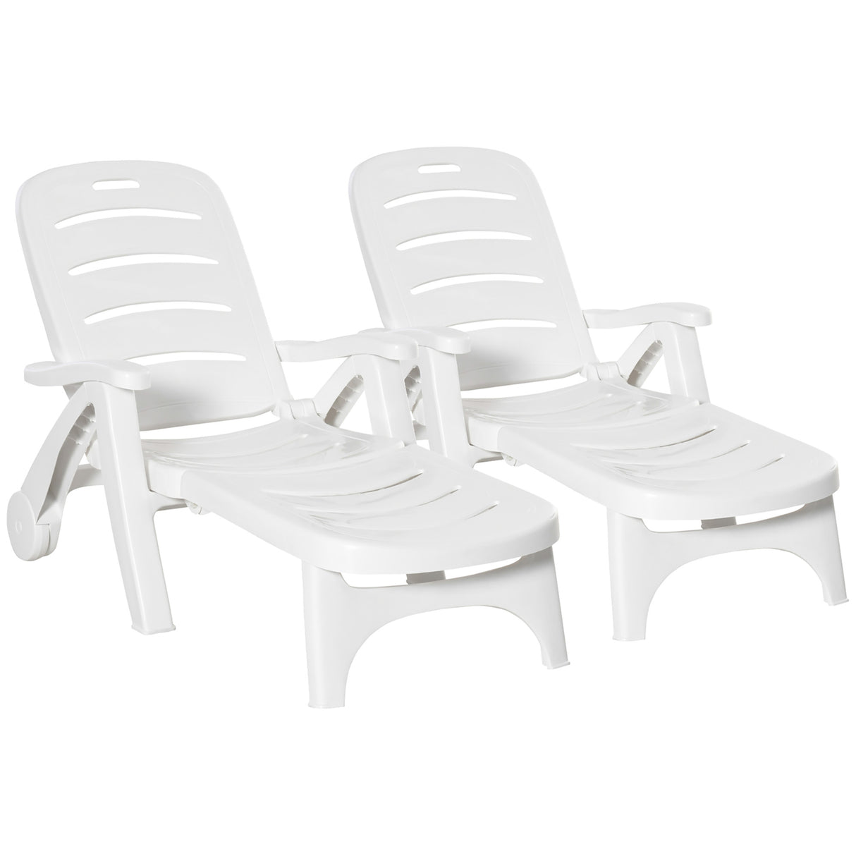 Polypropylene Folding Recliner Garden Sun Lounger on Wheels in Set of 2 - Velmora