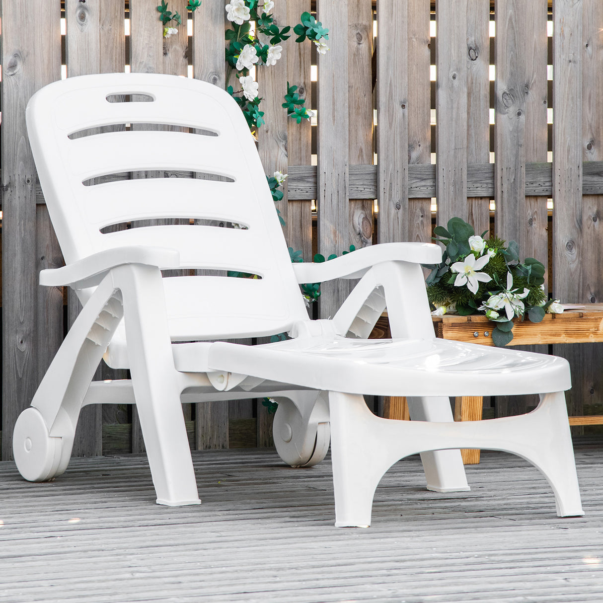 Polypropylene Folding Recliner Garden Sun Lounger on Wheels - Velmora