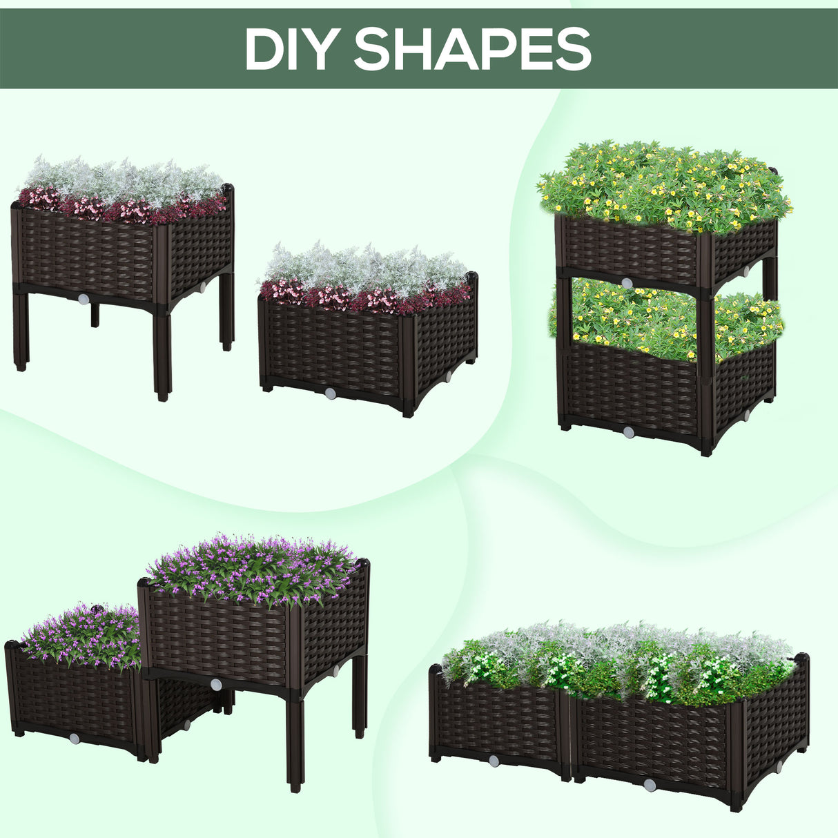 Polypropylene Outdoor Garden Planter Box 40cm Wide in Set Of 2 - Velmora
