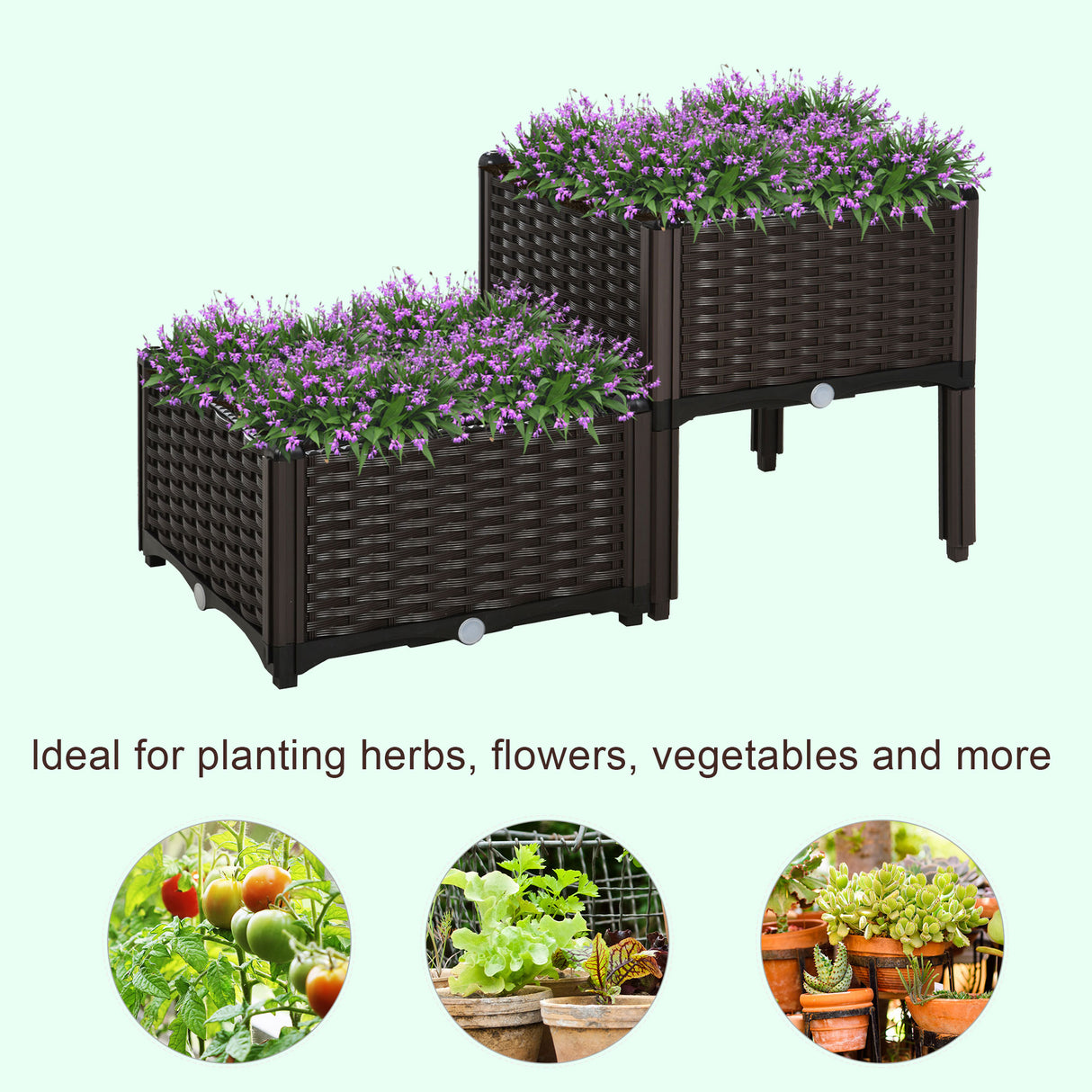 Polypropylene Outdoor Garden Planter Box 40cm Wide in Set Of 2 - Velmora