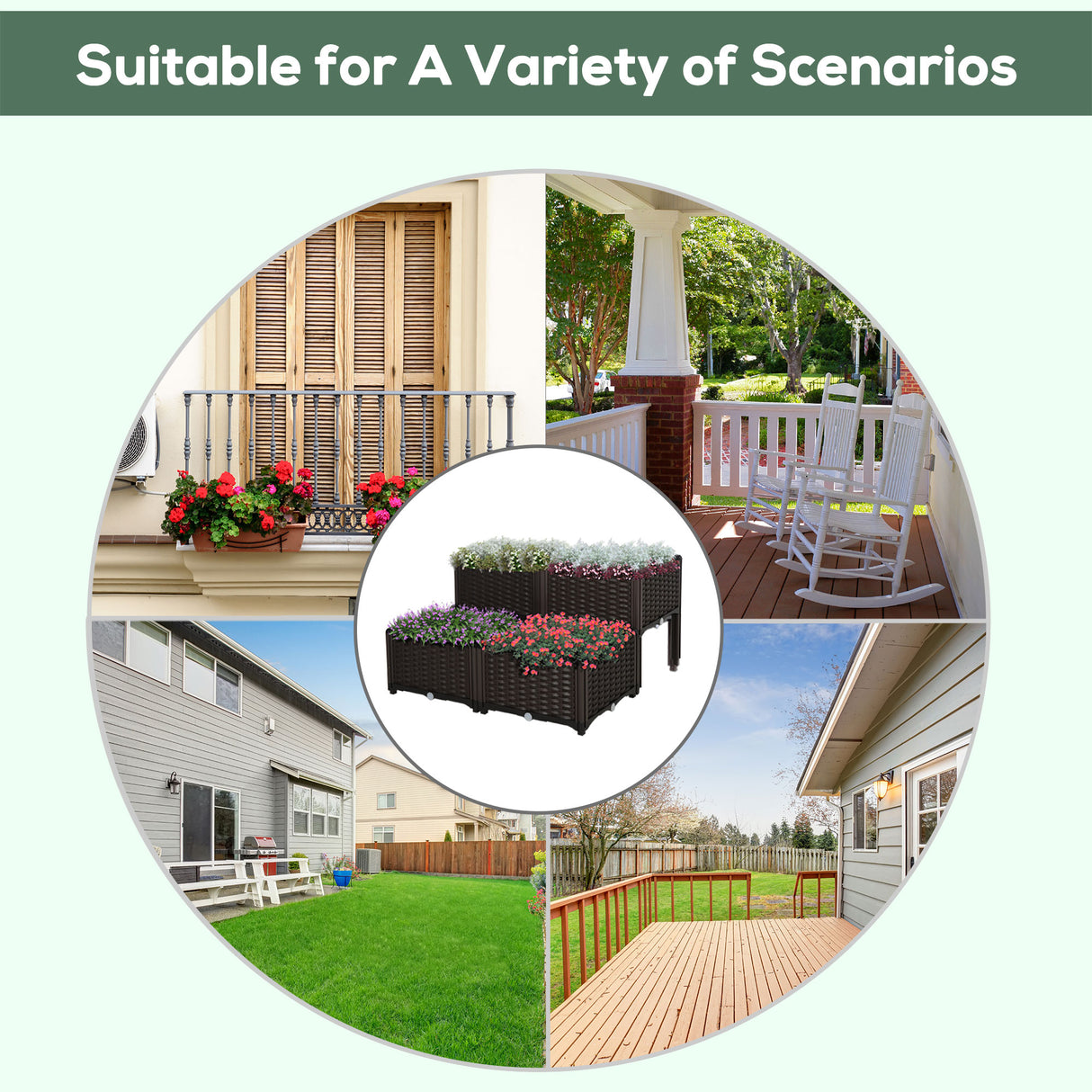 Polypropylene Outdoor Garden Planter Box 40cm Wide in Set Of 4 - Velmora