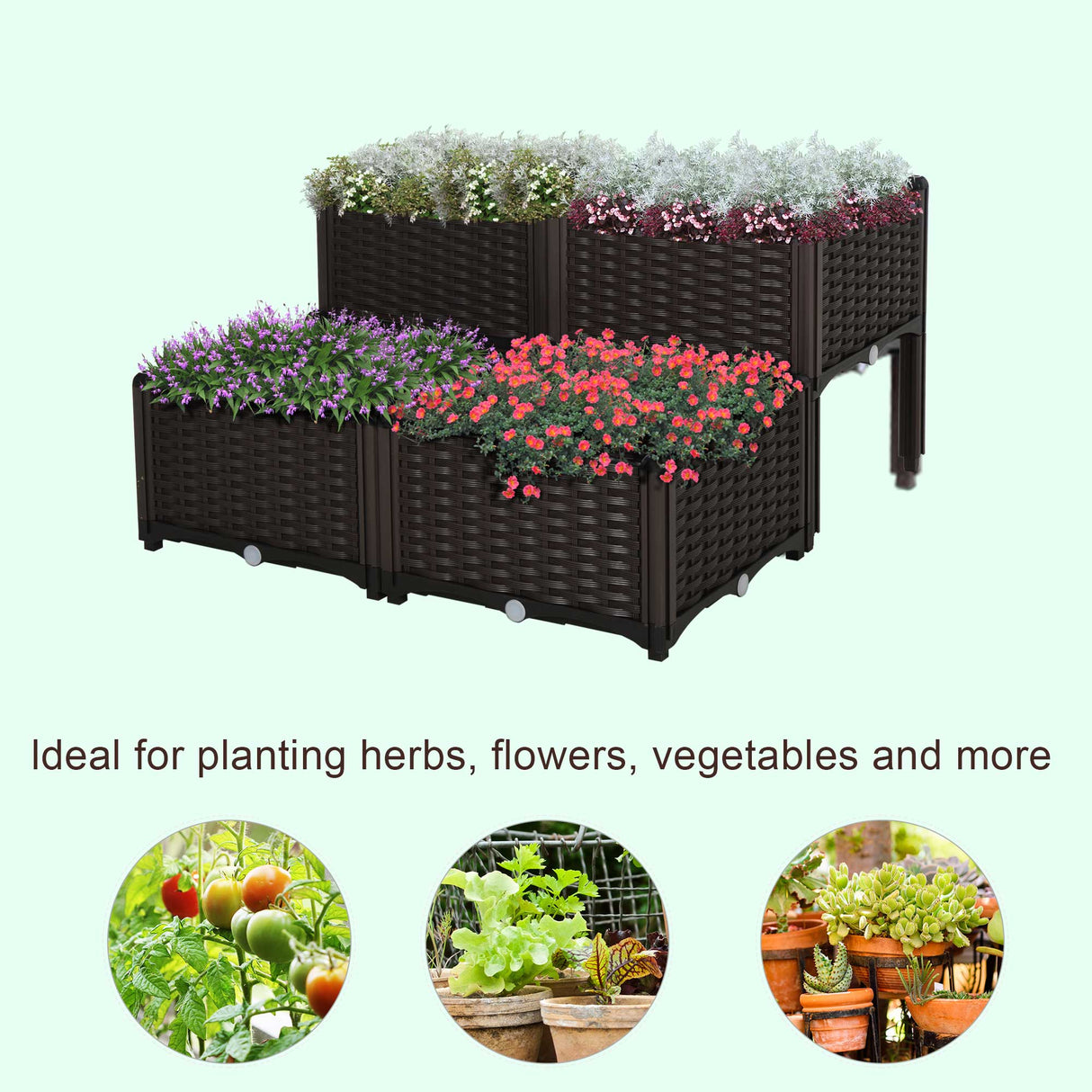 Polypropylene Outdoor Garden Planter Box 40cm Wide in Set Of 4 - Velmora