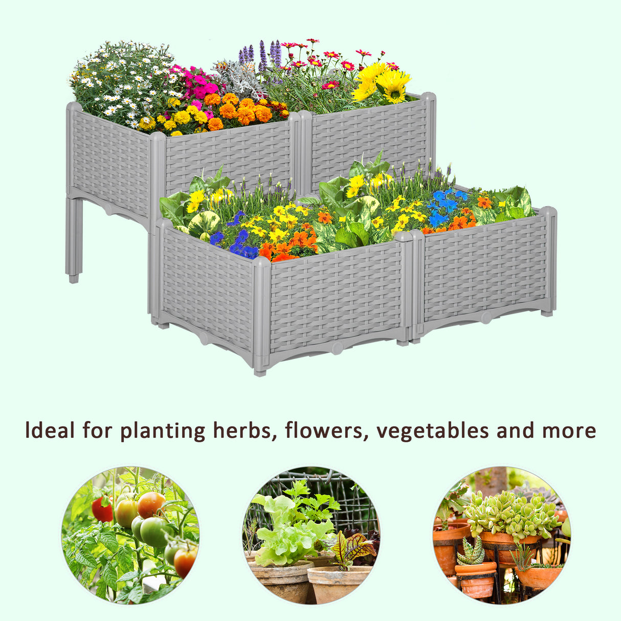 Polypropylene Outdoor Garden Planter Box 40cm Wide in Set Of 4 - Velmora