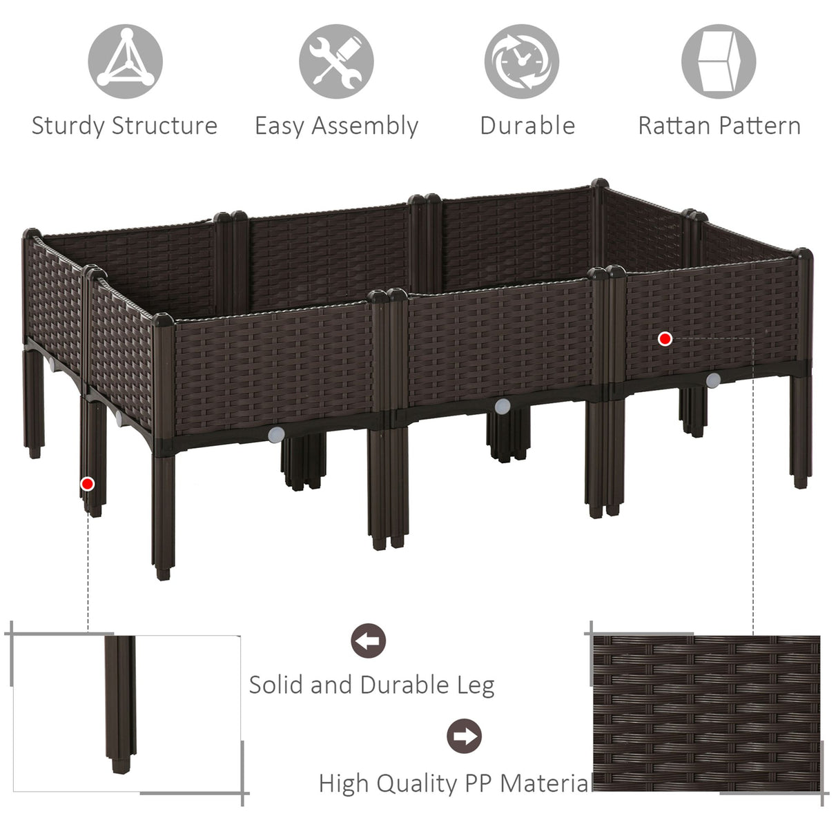Polypropylene Outdoor Garden Planter Box 40cm Wide in Set Of 6 - Velmora