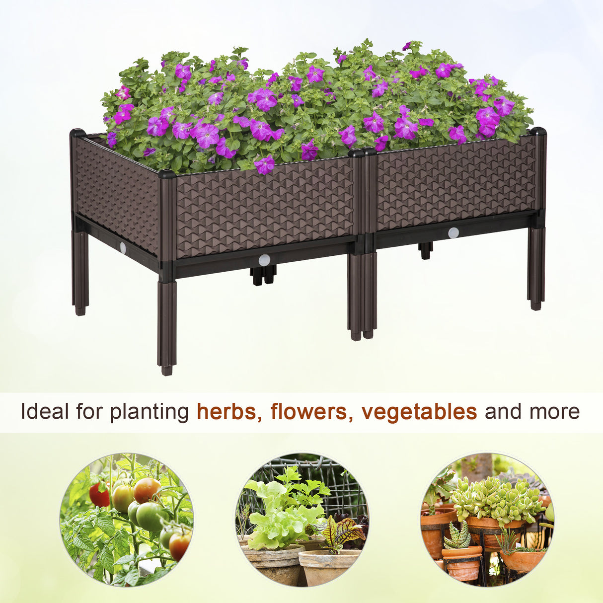 Polypropylene Outdoor Garden Planter Box 50cm Wide in Set Of 2 - Velmora