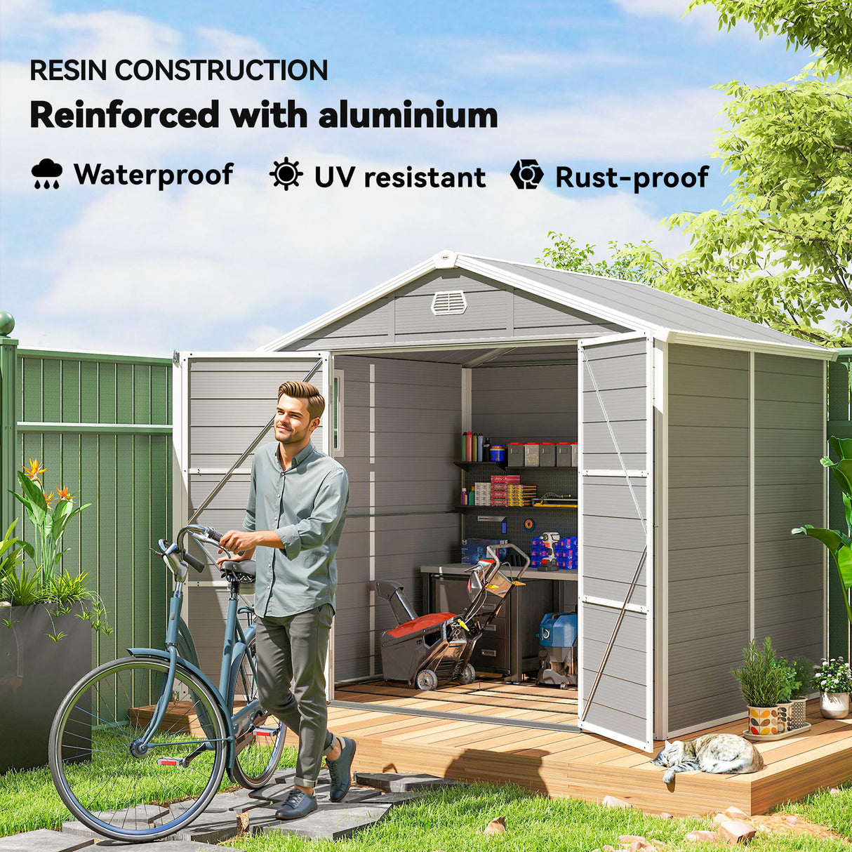 Polypropylene Outdoor Garden Shed 7.9ft x 6.2ft With Aluminium Frame - Velmora