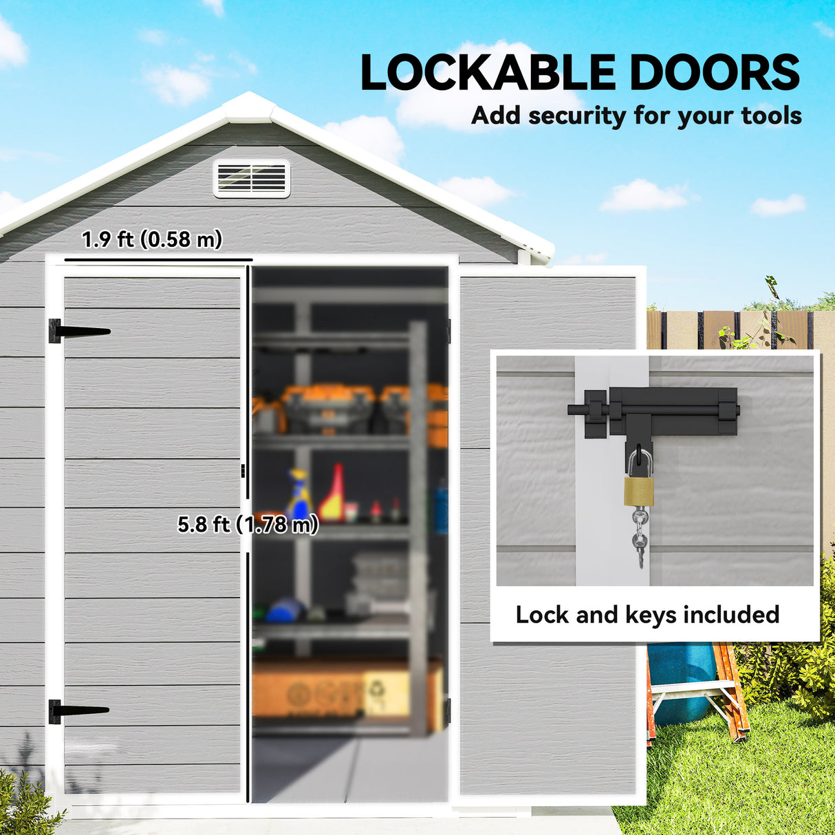 Polypropylene Outdoor Garden Storage Shed 6ft x 5ft - Velmora