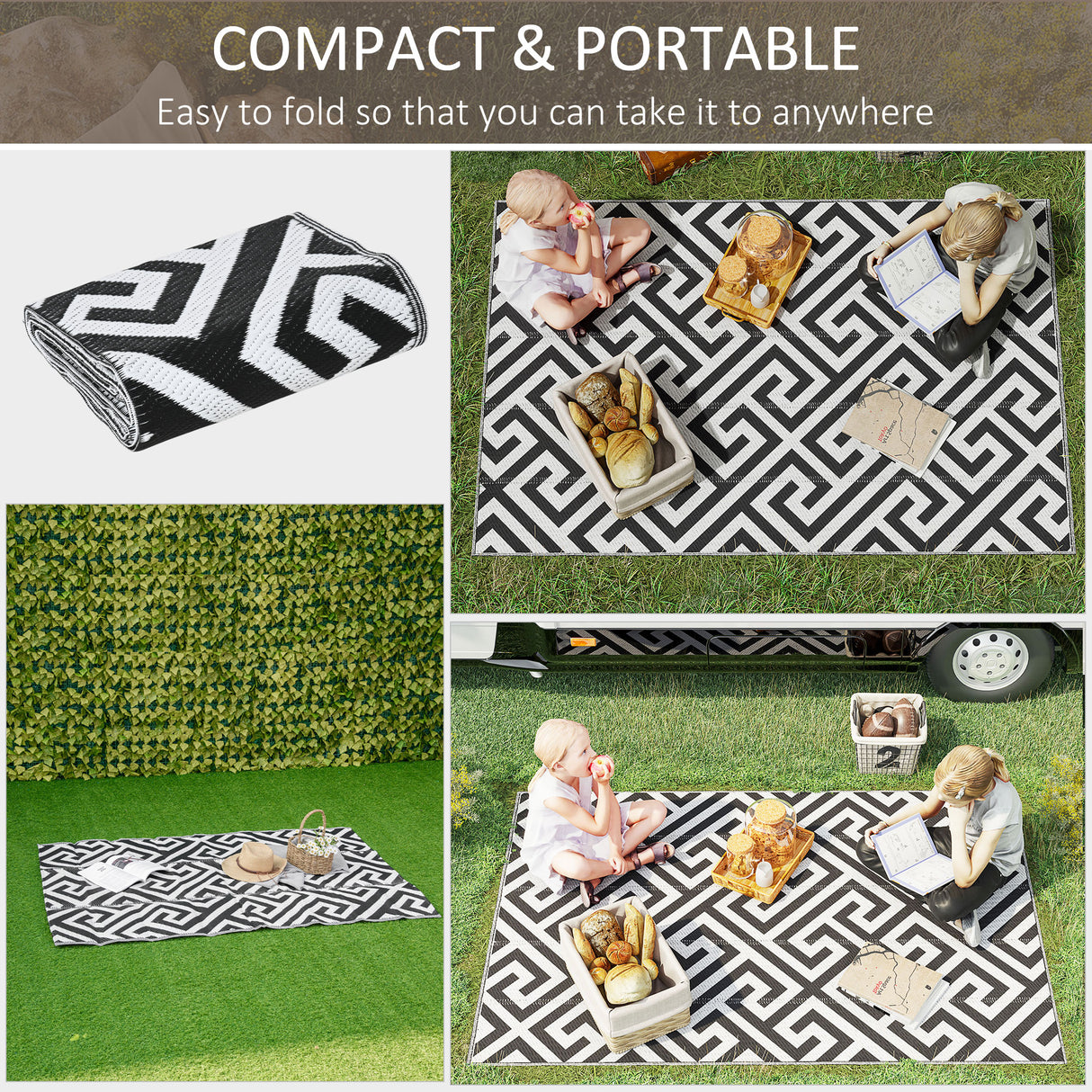 Polypropylene Outdoor Reversible Plastic Straw Rug 182cm Wide - Velmora