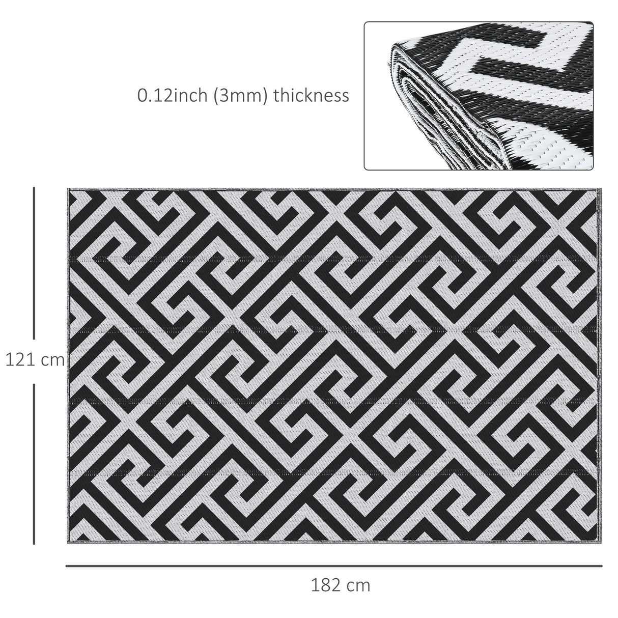 Polypropylene Outdoor Reversible Plastic Straw Rug 182cm Wide - Velmora