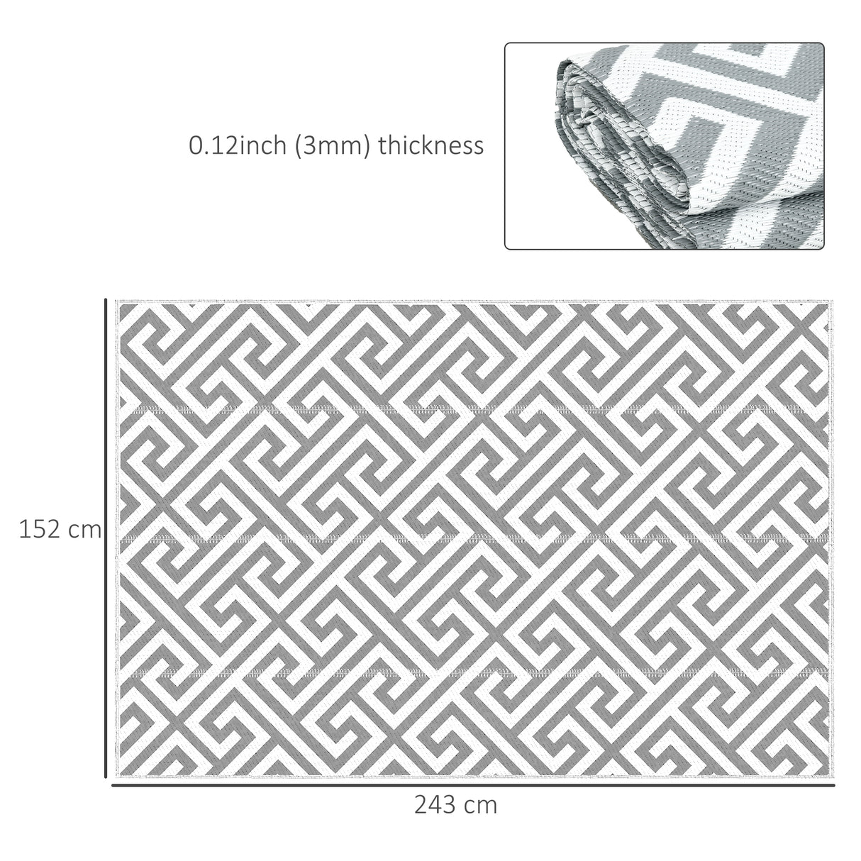 Polypropylene Outdoor Reversible Plastic Straw Rug 243cm Wide - Velmora